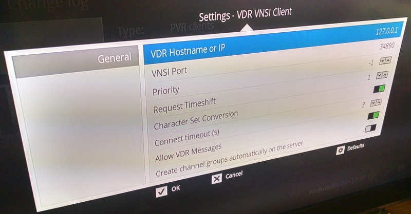 Kodi's VDR VNSI Client Settings